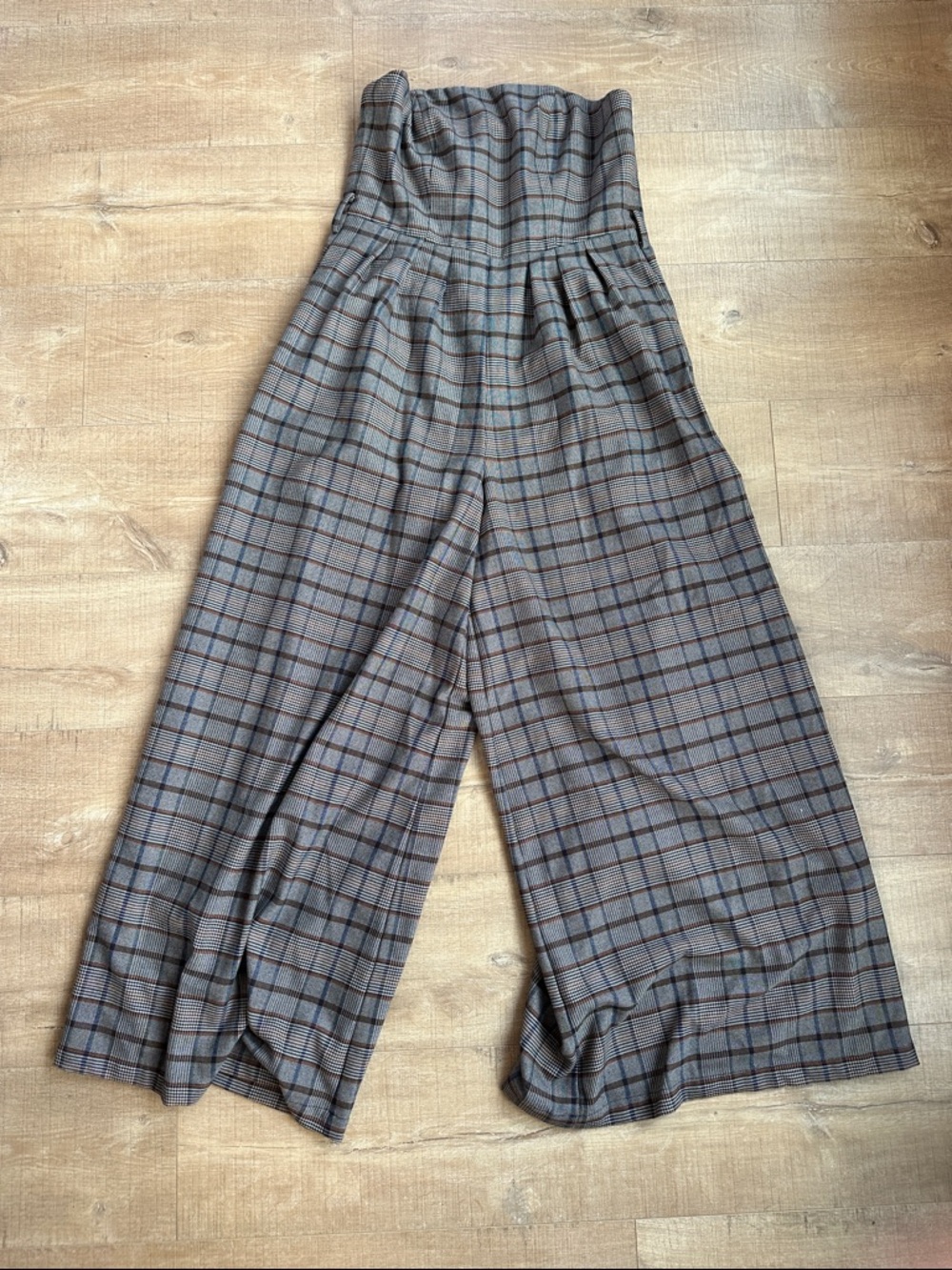 Corey Lynn Calter Plaid Strapless Jumpsuit in Gray and Brown - Picture 2 of 2